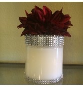 29 oz Candle Red Flower Wrapped in Silver Bling