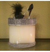 16 oz Candle Black & Silver Stiletto with a Black Feather